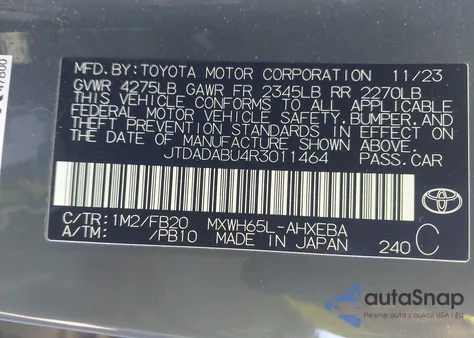 2024 Toyota Prius Le Awd-E из США, поврежденный, VIN JTDADABU4R3011464